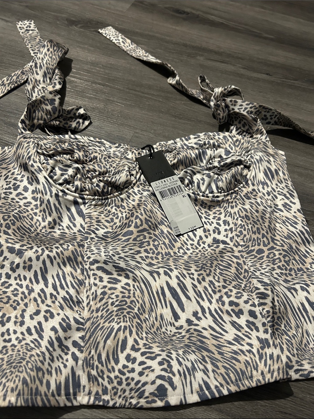 Lioness Animal Print Tie-Shoulder Crop Top - Blue & Cream